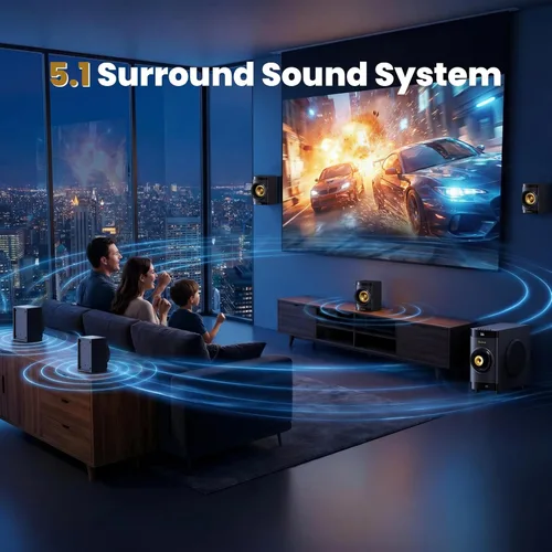 Miniatura 5 de Bobtot Subwoofer pequeño cine en casa para TV Surround System 5 altavoces con cable Amplificador de 4 pulgadas Woofer receptor incorporado Soporte