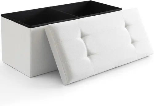 Miniatura 22 de Otomano de Almacenamiento Cúbico Pequeño, Reposapiés Plegable, Asiento Cuadrado, Otomano Acolchado de Lino Beige