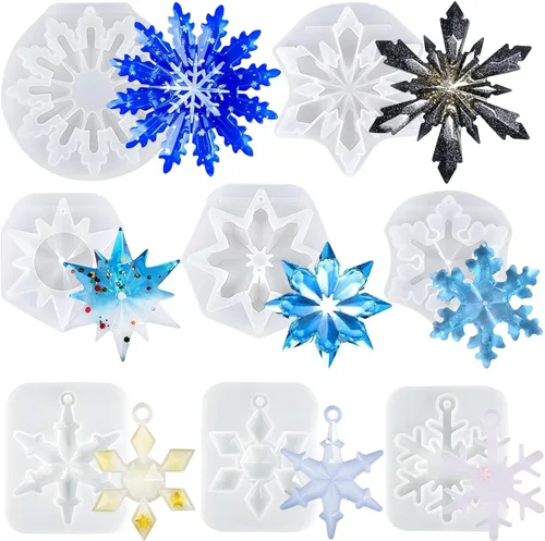 Moldes de Resina de Navidad 8 Piezas Molde de Resina Epoxi de Silicona de Copo de Nieve de Cristal de Hielo 3D Jabón Llavero Joyería Fundición Molde