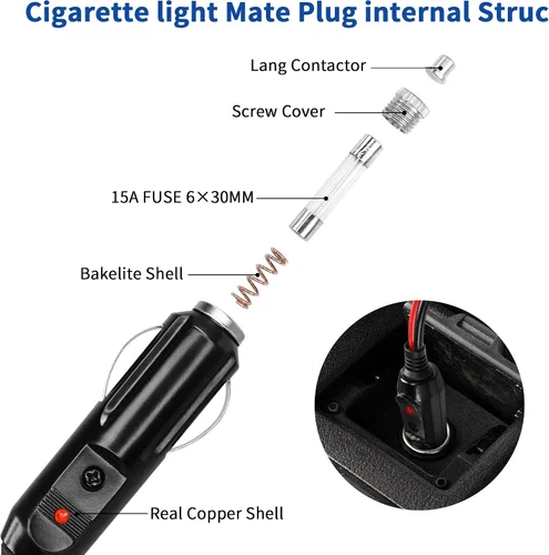 Miniatura 2 de Enchufe de encendedor de cigarrillos SAE a 10 pies/3M con cable de interruptor, enchufe macho a SAE 14 AWG 12 V, adaptador de liberación rápida