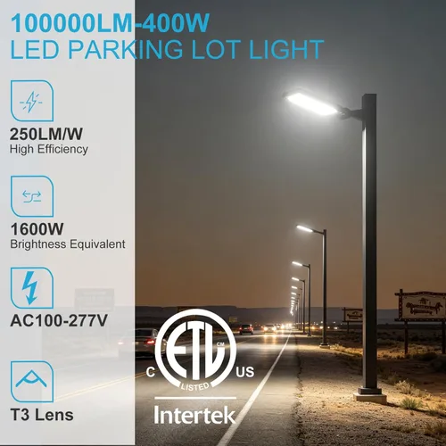 Miniatura 2 de Lightdot Luz LED de estacionamiento de 400 W, montaje de brazo de 100000 lúmenes, 5000 K, iluminación inteligente del atardecer al amanecer, luces