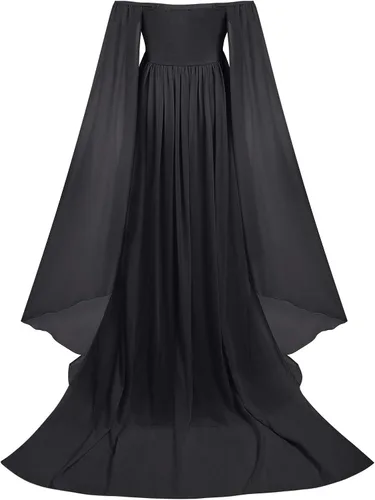 Miniatura 5 de Vestido de maternidad elegante con hombros descubiertos para mujer vestido de maternidad ajustado de gasa manga acampanada vestido de fotografía