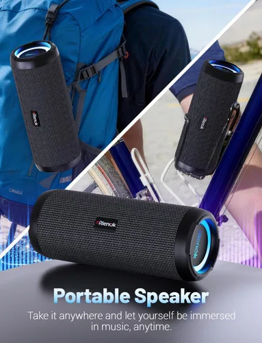 Miniatura 6 de RIENOK - Bocina Bluetooth 5.3 portátil de 30W, emparejamiento dual, sonido estéreo inalámbrico HD, impermeable IPX7, bocina inalámbrica deportiva