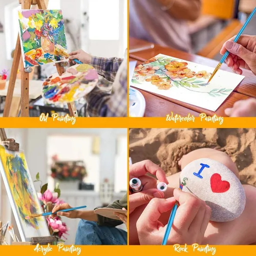 Miniatura 6 de Soucolor - Juego de pinceles para acuarela, 10 unidades de punta redonda y puntiaguda, pinceles profesionales para artistas para lienzos, cerámica