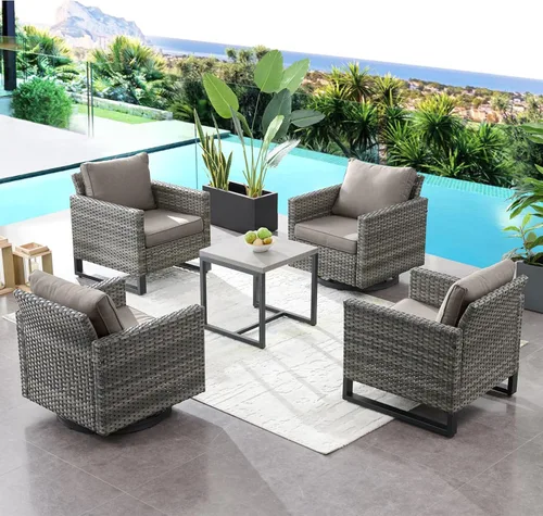 Miniatura 116 de HUMMUH Juego de 2 sillas giratorias para patio, mimbre de polietileno, para exteriores, bistró, porche, balcón, muebles con cojines Gris/gris
