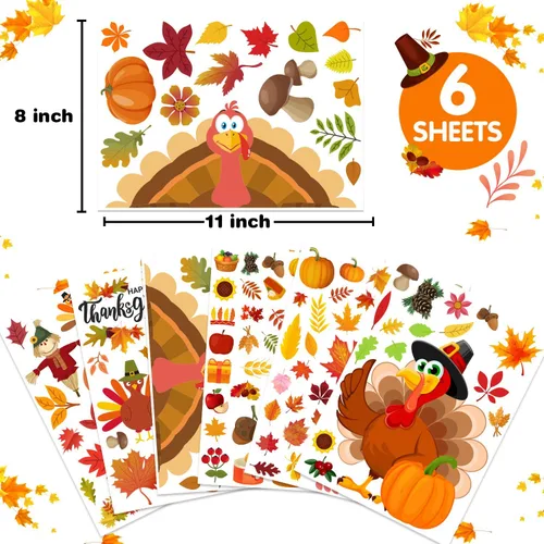 Miniatura 2 de 158 calcomanías de Acción de Gracias para ventana de vidrio, calcomanías de doble cara para ventana de otoño, pavo de otoño, ofertas de decoración