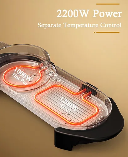 Miniatura 6 de Olla Caliente con Parrilla, Olla Caliente Eléctrica 2 en 1 Shabu Shabu Olla Caliente Barbacoa Coreana, Olla Caliente Desmontable 1200W / Bandeja