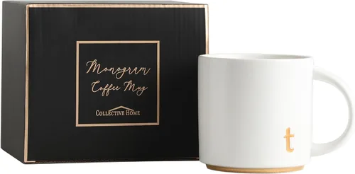 Miniatura 27 de COLLECTIVE HOME - Tazas de cerámica con monograma, tazas de café con inicial dorada de 15 onzas, elegantes tazas de té del alfabeto, elegante taza