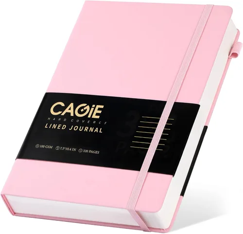 CAGIE Cuaderno rayado, 320 páginas, cuaderno rayado universitario, diario grueso de papel de 2.95 oz/yd², diario B5 de tapa dura de cuero para Rosado
