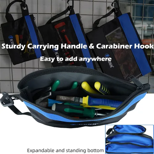 Miniatura 4 de KUNN Tool Bag Zipper Pouch 3 Pack - Heavy Duty Utility Tool Storage Organizer with Carabiner for DIY,Electrician,Accessories and Travel Azul