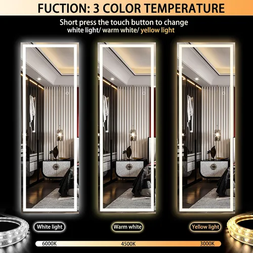 Miniatura 4 de Hasipu - Espejo de cuerpo entero con luces, 56 x 16 pulgadas, espejo de pie con led para montaje en pared para sala de estar, dormitorio y Negro