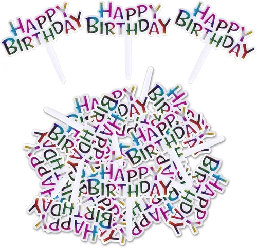 Rsstarxi Paquete de 50 adornos coloridos para cupcakes de feliz cumpleaños, selecciones de alimentos y decoraciones de pasteles para baby shower y