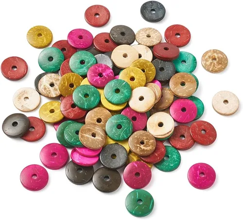 Miniatura 13 de Fashewelry 100 cuentas espaciadoras planas redondas de coco de 0.315 pulgadas (0.354 in), cuentas sueltas para hacer joyas de bricolaje con agujero