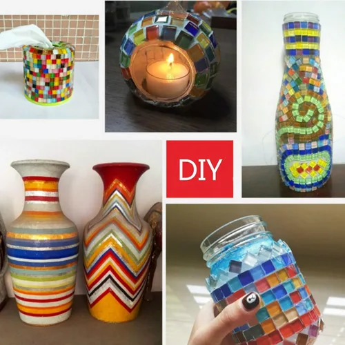 Miniatura 4 de Azulejos de vidrio de mosaico de colores mixtos, piezas de cristal brillantes, azulejos de mosaico de cristal cuadrados con purpurina a granel