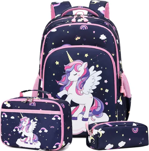 Miniatura 23 de Juego de mochila para niñas con diseño de unicornio, mochila escolar para niños, mochila para libros para niñas, set 3 en 1, regreso a clases