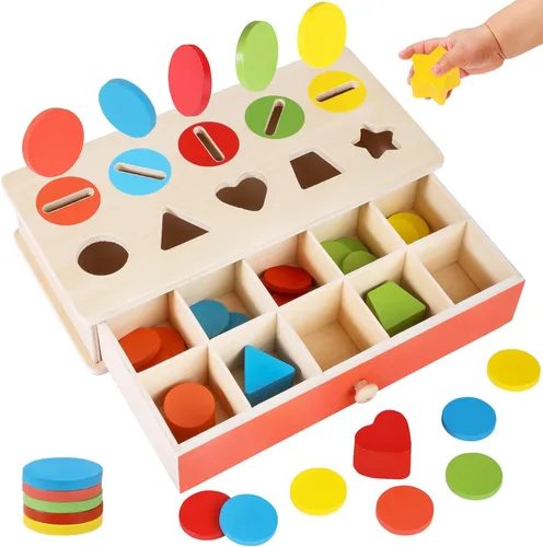 Juguetes a juego de clasificación de formas de color de madera, clasificadores de formas para niños pequeños, habilidades motoras finas, juguetes