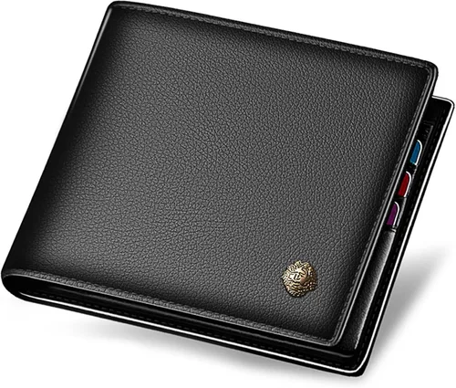 LAORENTOU Billeteras de cuero genuino para hombre, billeteras plegables con cremallera, bolsillo para monedas, casual, cartera delgada