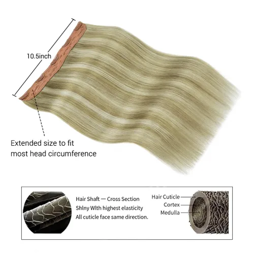 Miniatura 7 de Winsky Extensiones de cabello de cabello humano real - Una pieza con reflejos rubios, extensiones de cabello Remy con clip para mujeres