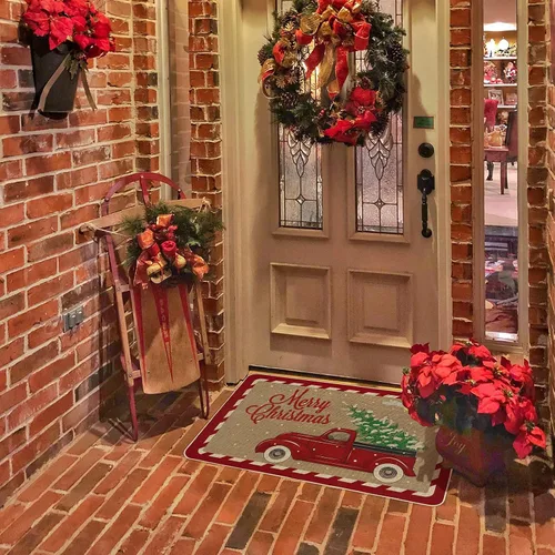 Miniatura 7 de Ruisita Felpudos de Navidad de 31.5 x 20 pulgadas, antideslizantes, tapete de Navidad para camión, feliz Navidad, bienvenida, felpudo delantero