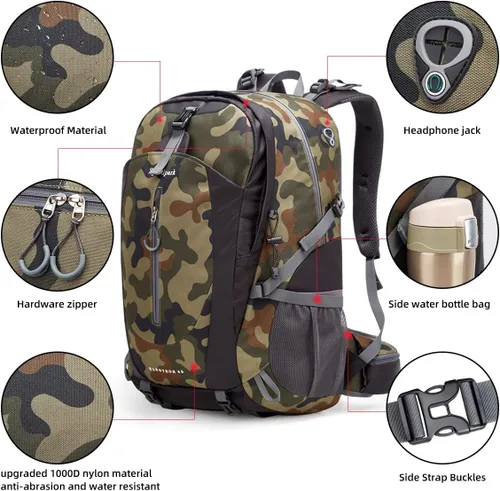 Miniatura 4 de SPEEDPARK Mochila de Senderismo 40L Impermeable Mochila de Día de Senderismo con Cubierta para Lluvia, Mochilas de Viaje de Trekking al Aire Libre