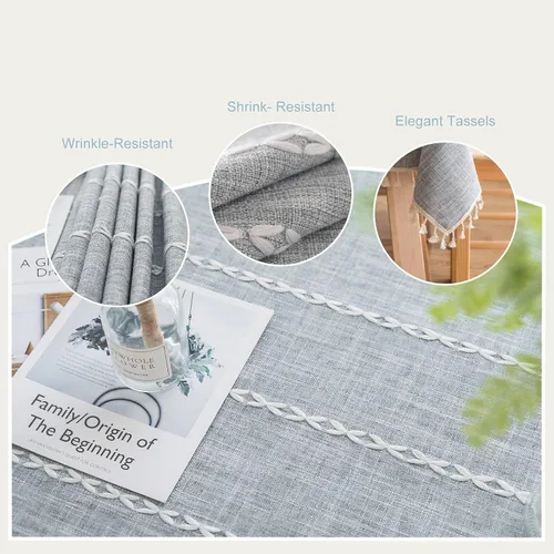 Miniatura 4 de Pahajim Mantel Rectangular a Rayas con Borlas, Mantel Grueso de Lino y Algodón para Picnic al Aire Libre, Comedor y Decoración de Cocina de Fiestas