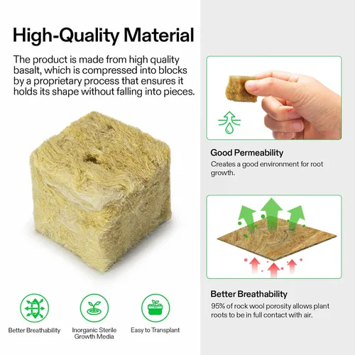 Miniatura 4 de VIVOSUN Cubos de Lana de Roca de 1.6", 28 Tapones Cubos Iniciadores de Cultivo de Lana de Piedra para Esquejes, Clonación, Propagación de Plantas