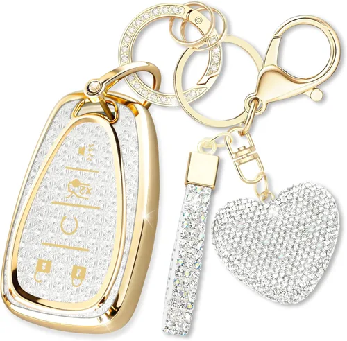 Miniatura 10 de Funda para llavero con llave de diamante en forma de corazón, funda para llave de coche compatible con Chevrolet Equinox Malibu Cruze Traverse