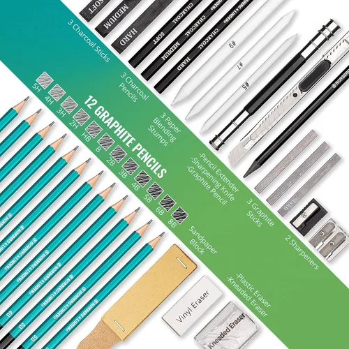Miniatura 2 de Norberg & Linden XL Set de Dibujo - Lápices para Bocetos, Grafito y Carbón. Incluye Cuaderno de Dibujo de 100 Páginas, Borrador de Arcilla, Estopa