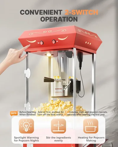 Miniatura 5 de Carro de máquina de palomitas de maíz mejorado de 8 oz, máquina de hacer palomitas de maíz que produce hasta 32 tazas, máquina de palomitas de cine