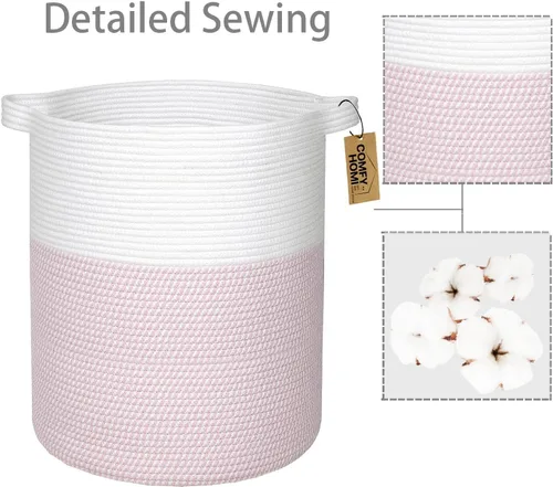 Miniatura 9 de COMFY-HOMI XXL Cesta grande de lavandería con asas, cesta de mantas para sala de estar Cesta decorativa tejida de cuerda de algodón, cesta