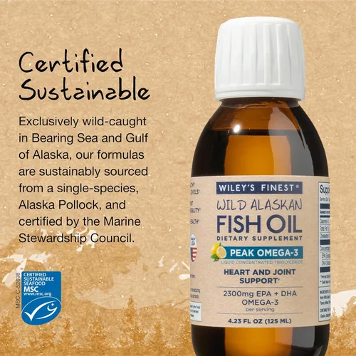 Miniatura 3 de Wiley's Finest Suplemento líquido Wild Alaskan Fish Oil Peak Omega-3 – 2300 mg EPA y DHA Omega-3 – Sabor a limón – 4.23 oz (25 porciones)