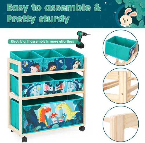 Miniatura 3 de Jomifin Organizador de almacenamiento de juguetes para niños con ruedas, carrito rodante con 6 contenedores de almacenamiento extraíbles para Verde
