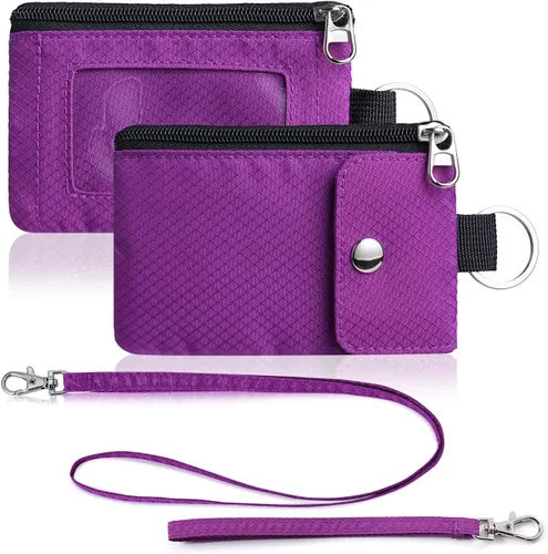 Miniatura 46 de Artpaxy Cartera minimalista para hombres y mujeres, llavero con bloqueo RFID, con cremallera, pequeña cartera con ventana de identificación, 2