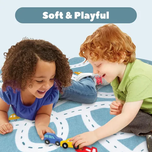 Miniatura 5 de LIVEBOX Alfombra de Juego Antideslizante Azul de 3'x5' para Niños, Alfombra de Carretera Lavable a Máquina para Sala de Juegos, Alfombra de Sala