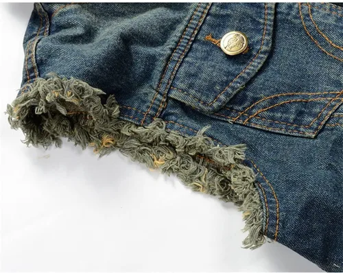 Miniatura 4 de NASKY Chaleco y chaqueta de mezclilla rasgados retro para hombre