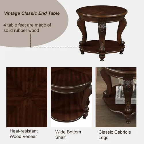 Miniatura 5 de Mesa de café ovalada de madera para sala de estar, mesa de café de dos niveles de madera maciza con estante de almacenamiento abierto, mesa