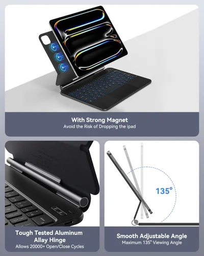 Miniatura 6 de AUSDOM Funda para iPad Pro de 11 pulgadas con teclado (M5/M4, 2025/2024), funda de teclado para iPad Pro de 11 pulgadas (M4) con soporte magnético