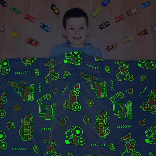 Miniatura 2 de LOKOZ Manta de Construcción Manta de Camión que Brilla en la Oscuridad Manta de Forro Polar para Niños Mantas Lindas de Construcción para Niños
