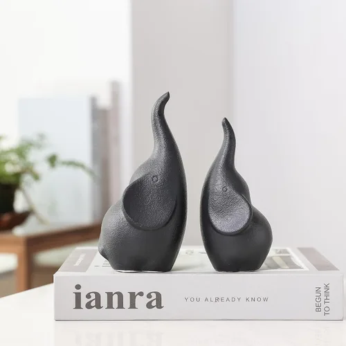 Miniatura 5 de Figuras de elefante de cerámica con tronco arriba, par de parejas amorosas estatuas de elefante, pequeñas esculturas africanas para decoración