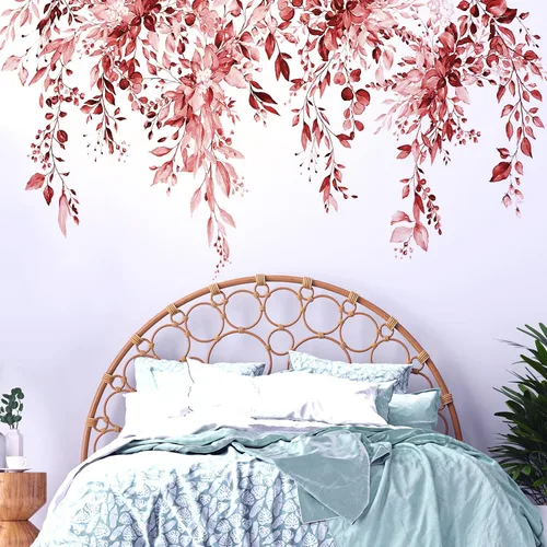 Miniatura 33 de Calcomanías de pared de flores y hojas para despegar y pegar, calcomanías grandes de vinilo floral para colgar, vid extraíble, decoración del hogar