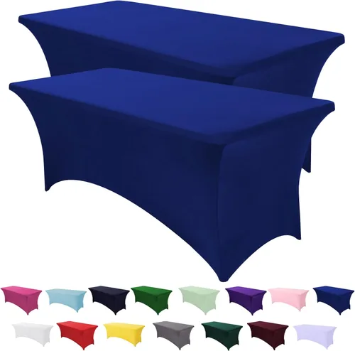 Miniatura 13 de SEPARO Paquete de 2, Cubierta de Mesa de Spandex Fucsia de 8 Pies, Mantel Rectangular Ajustado Estirable de 6 pies, Sin Arrugas para Fiestas, Ferias
