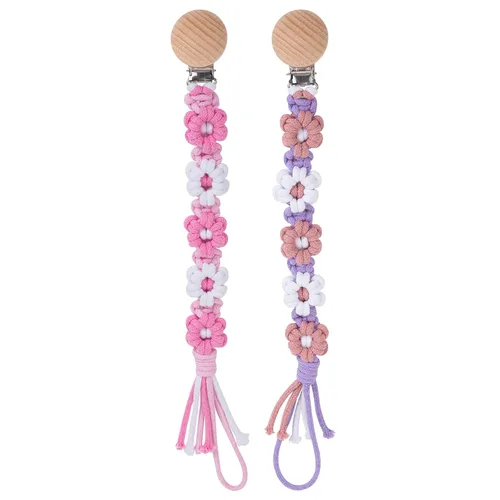 Miniatura 17 de Clip para chupete para niños y niñas, diseño de margaritas florales, macramé, clip para chupete, correa bohemia de madera hecha a mano de algodón