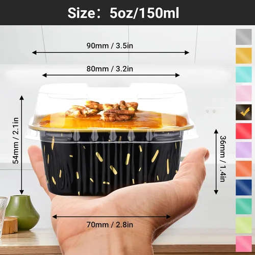 Miniatura 2 de EUSOAR Vasos para hornear, 50 unidades de 5 onzas / 5.1 fl oz de papel de aluminio para muffins, tazas de crema brulee con tapas, recipientes