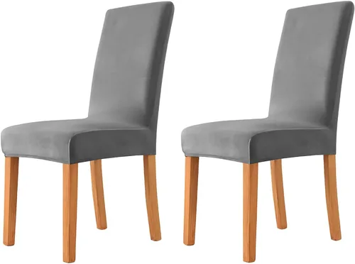Miniatura 48 de Velvet Chair Covers Beige Gray, Stretch Dining Room Chair Covers 2 Pack, Super Fit Dining Chairs Slipcovers Spandex Washable Kitchen Parson Chair