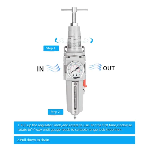 Miniatura 5 de NANPU Filtro de aire de alta presión NPT de 1/2 pulgada/regulador combinado, mango en T, drenaje semiautomático, calibre 0-300, cuenco de metal