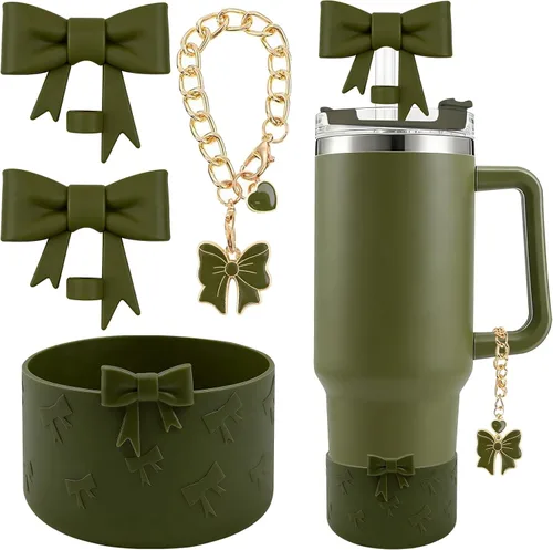 Miniatura 41 de Conjunto de accesorios para taza Hpebl para Stanley, incluye 2 tapas de pajita con moño lindo de 10 mm, tapones reutilizables para pajita, 1 funda