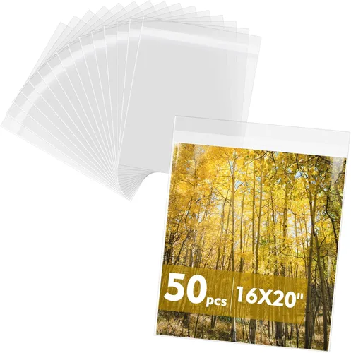 Mat Board Center, paquete de 50 bolsas de almacenamiento de 16 3/8 pulgadas x 20 1/8 pulgadas sin ácidos, fundas transparentes para impresiones