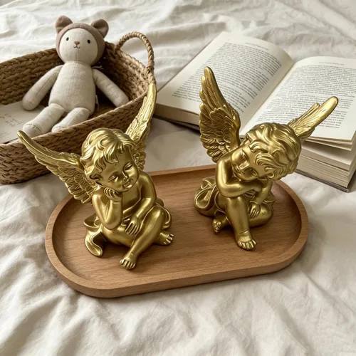 Miniatura 5 de Artgenius Figura de ángel pequeña de 4 pulgadas, figuras y estatuas de ángel doradas, escultura de ángel decorativa moderna para el hogar, oficina