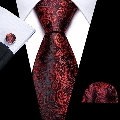 Miniatura 3 de Barry.Wang - Juego de corbata de seda para hombre, diseño de cachemira, pañuelo y gemelos de bolsillo