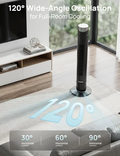 Miniatura 48 de ZAFRO Ventilador de torre inteligente para dormitorio, ventilador de torre oscilante de 120°, 28 pies/s de alta velocidad, 12 velocidades, 4 modos